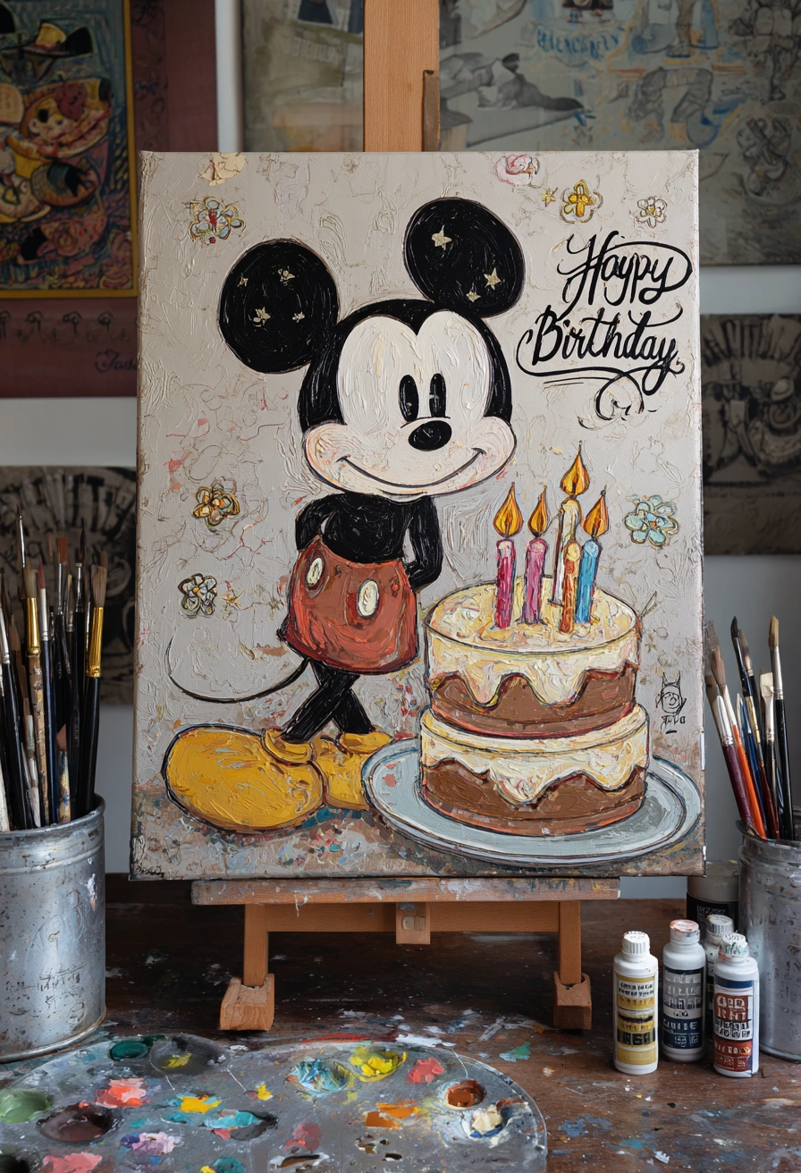 Vintage Mickey Birthday Canvas Joy