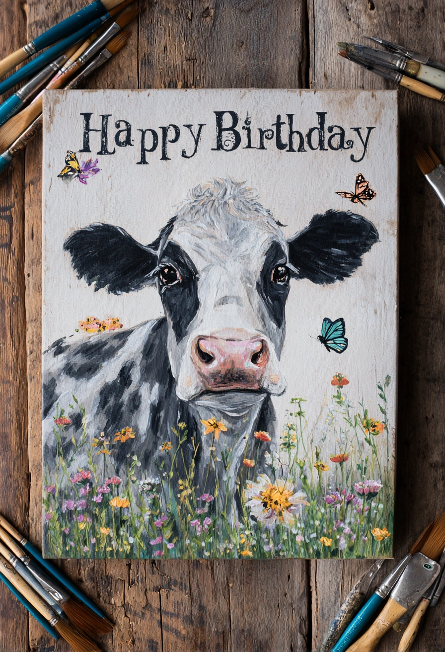 Rustic Cow Birthday Canvas Beauty