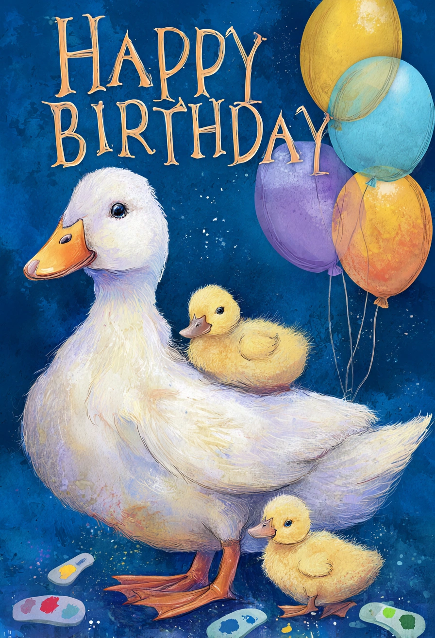 Quirky Duck Family Birthday Art