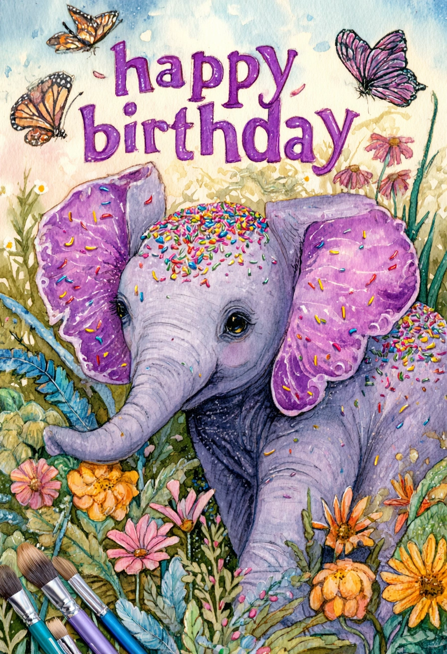 Whimsical Elephant with Sprinkle Magic