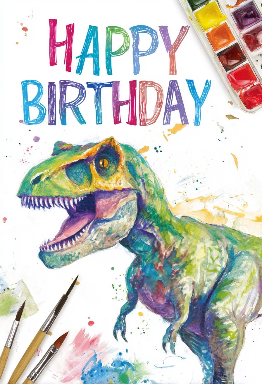 Color Splash T-Rex Birthday Art