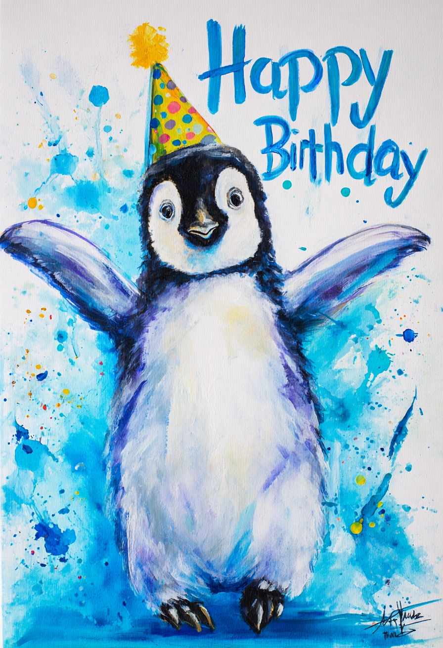 Party Penguin Birthday Canvas Charm