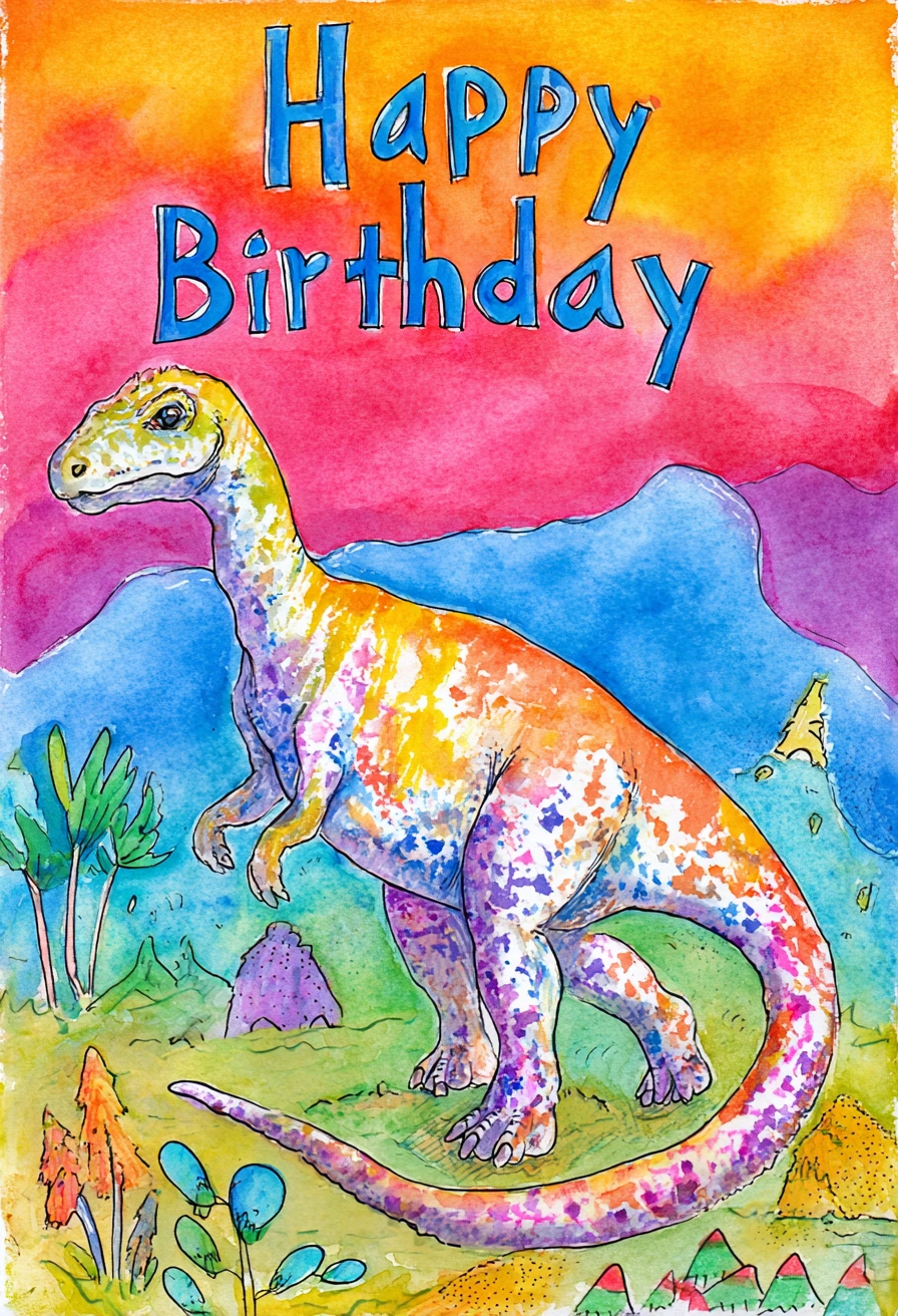 Rainbow Dino Birthday Canvas Delight