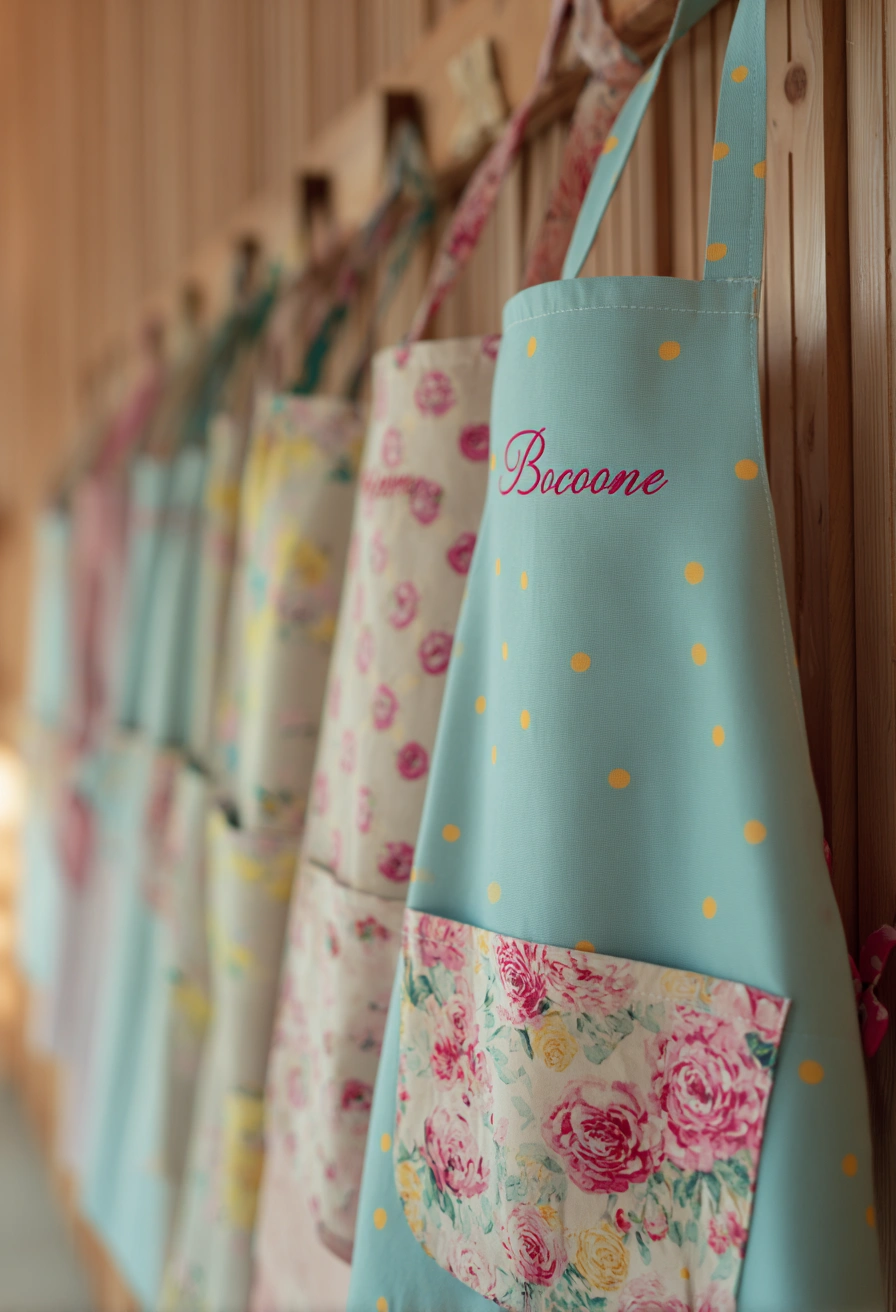This charming lineup of floral and polka-dotted aprons is full of cheerful sewing inspiration! Here are some amazing sewing ideas to try based on this image: