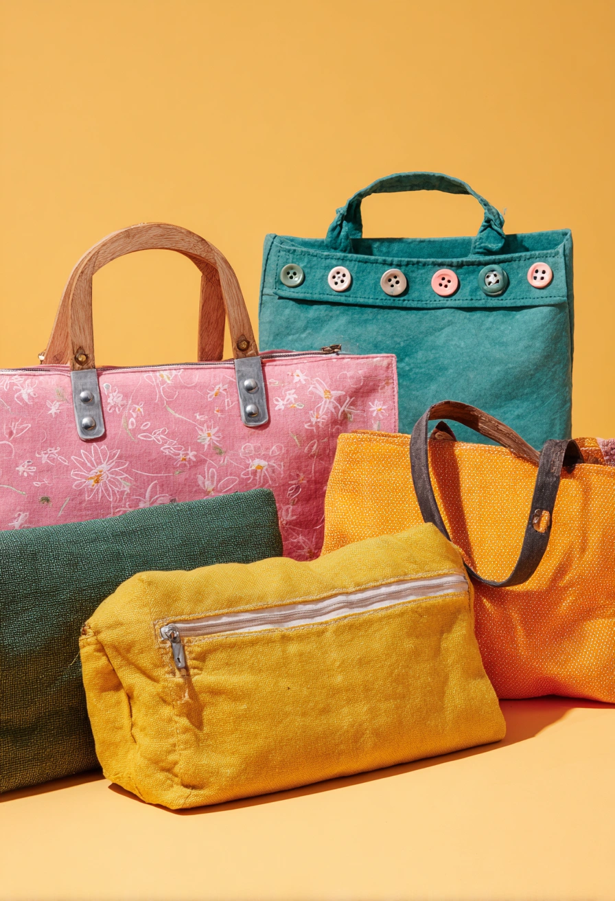 These colorful handmade bags offer wonderful inspiration for sewing projects! Here are amazing sewing ideas based on the image:
