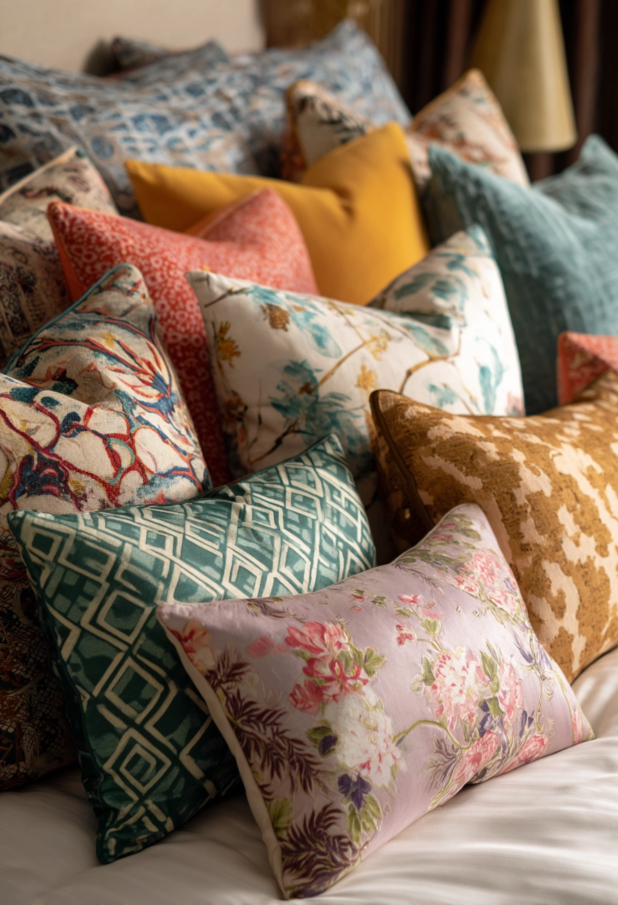 This beautiful collection of decorative pillows is full of sewing inspiration! Here are some amazing sewing ideas you can try based on this image: