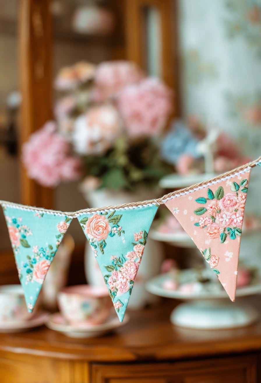 This photo of the vintage floral fabric bunting is a perfect example of a charming, easy, and useful sewing project! Here are some amazing sewing ideas inspired by this style: