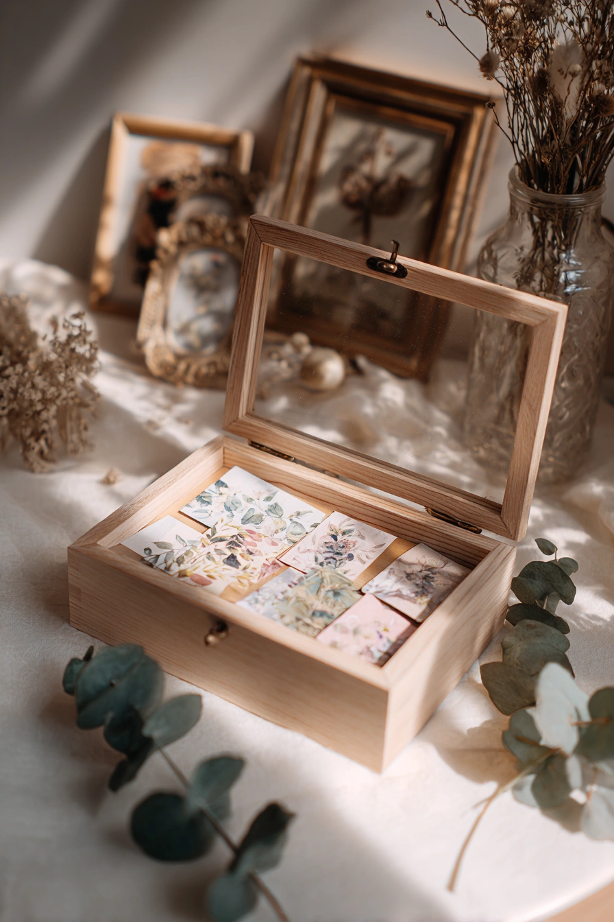 Botanical-Themed Glass Lid Jewelry Box