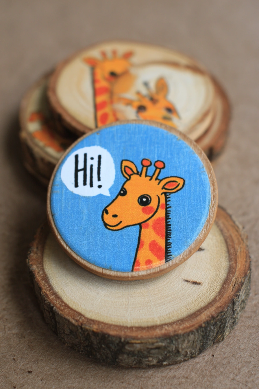 Playful Giraffe Greeting on Wood