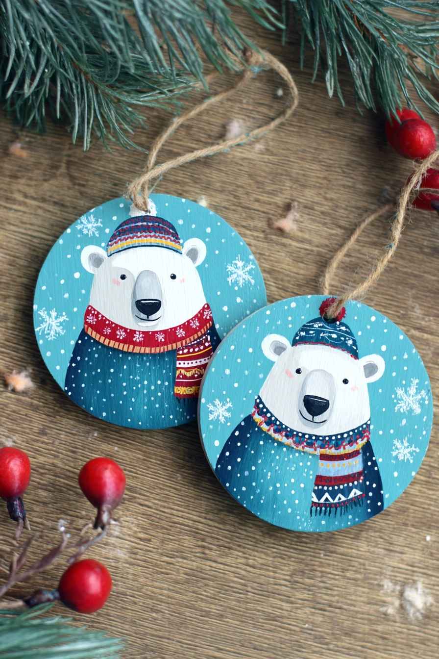 Festive Polar Bear Holiday Ornaments