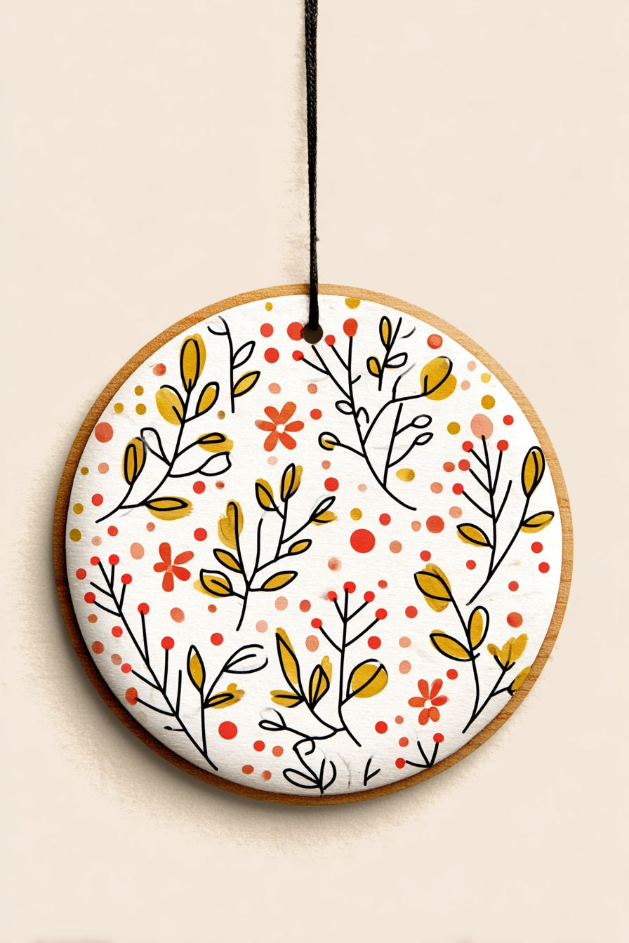 Whimsical Botanical Doodle on Wood