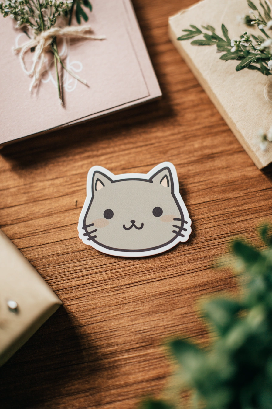 Minimalist Kawaii Cat Face Sticker