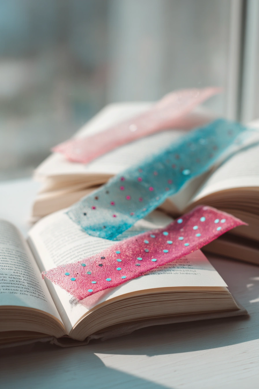 Glitter Tulle Ribbon Bookmarks