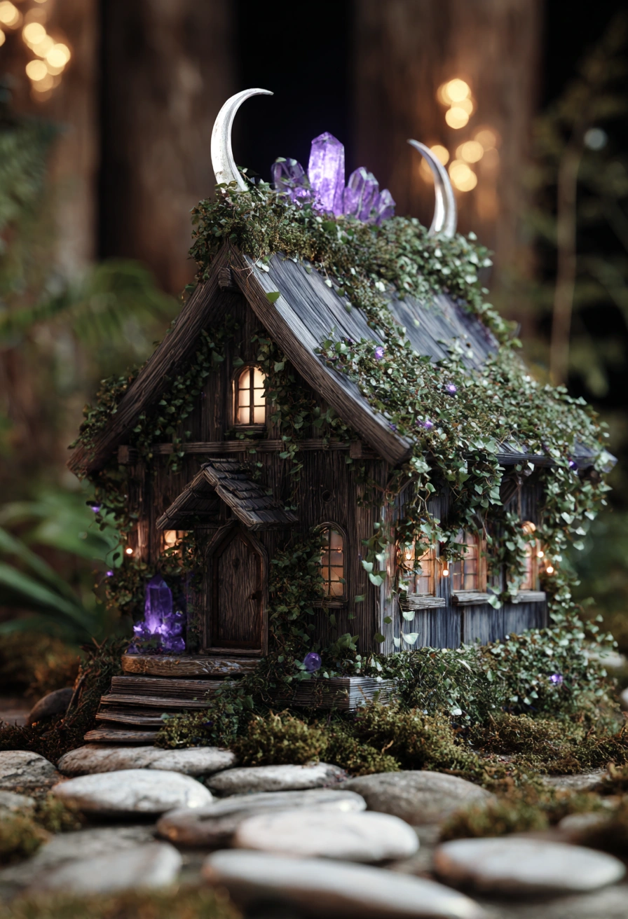 Moonlit Crystal Witch Cottage