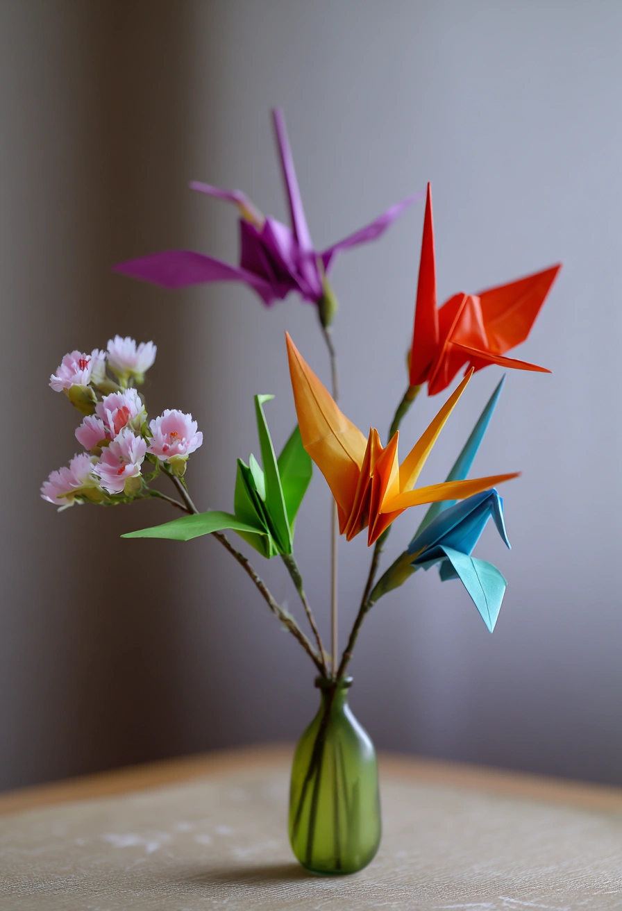 Origami Crane & Flower Bouquet