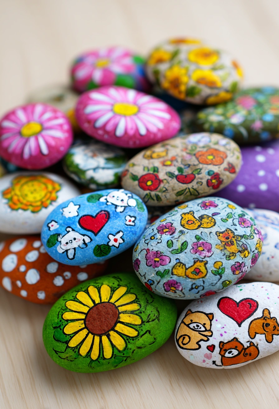 Whimsical Hand-Painted Rock Art