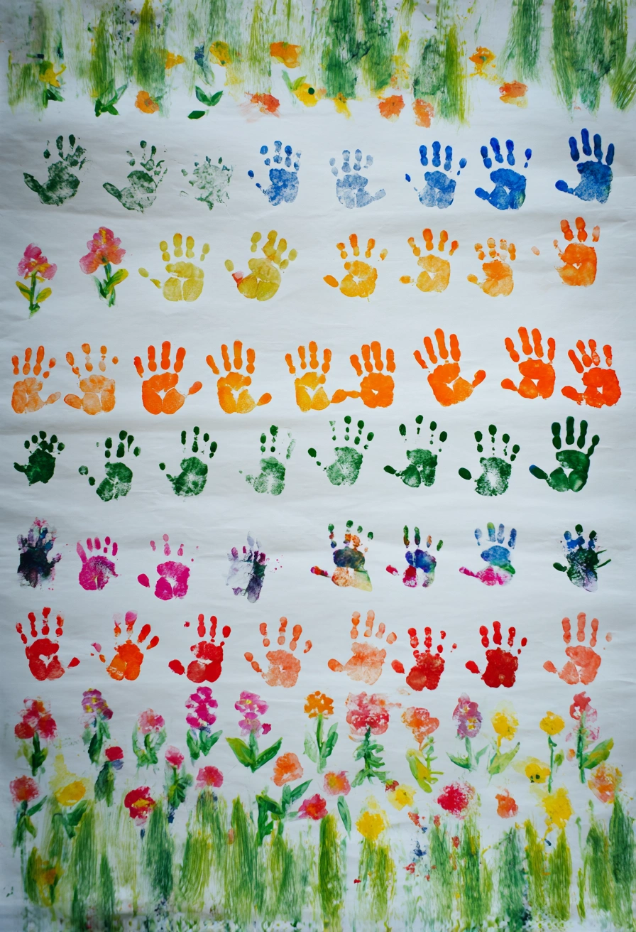 Rainbow Handprint Garden Mural