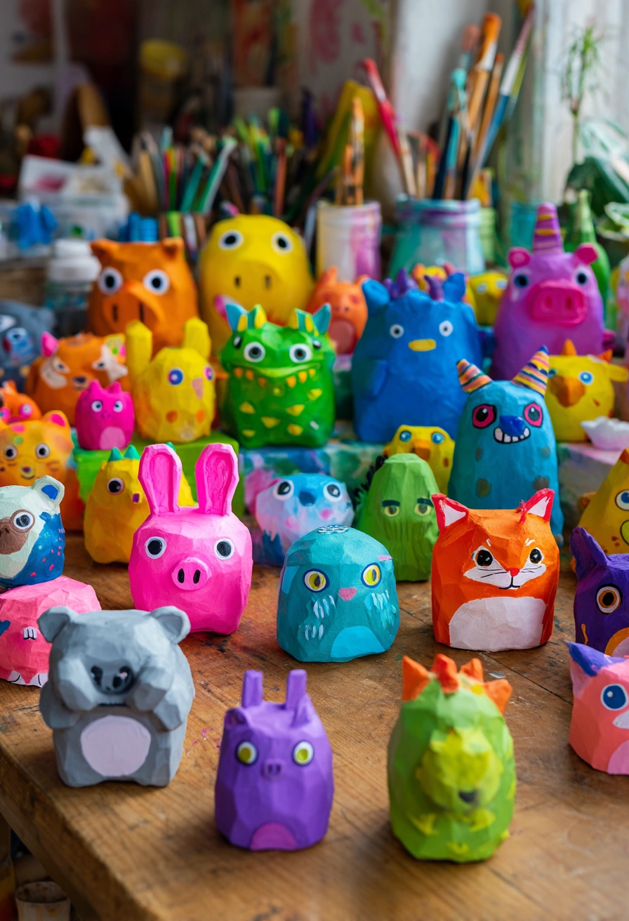 Playful Painted Paper Mâché Critters