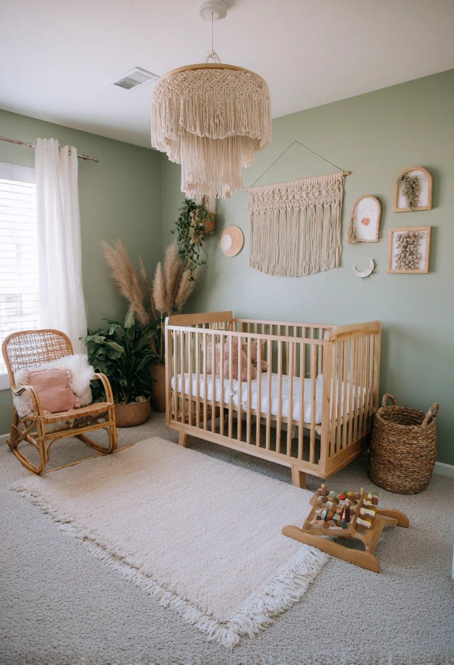 Boho Sage Nursery with Natural Accents