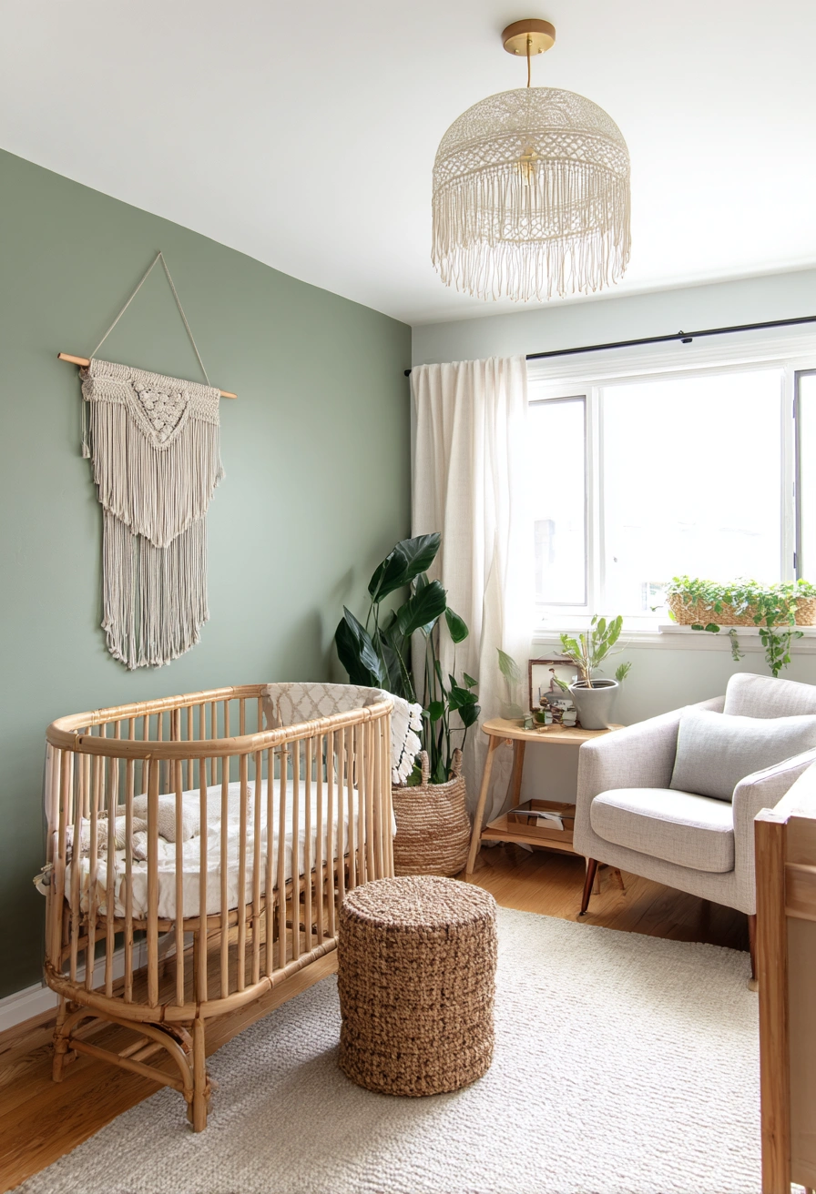 Sage Green Boho Nursery with Organic Touches