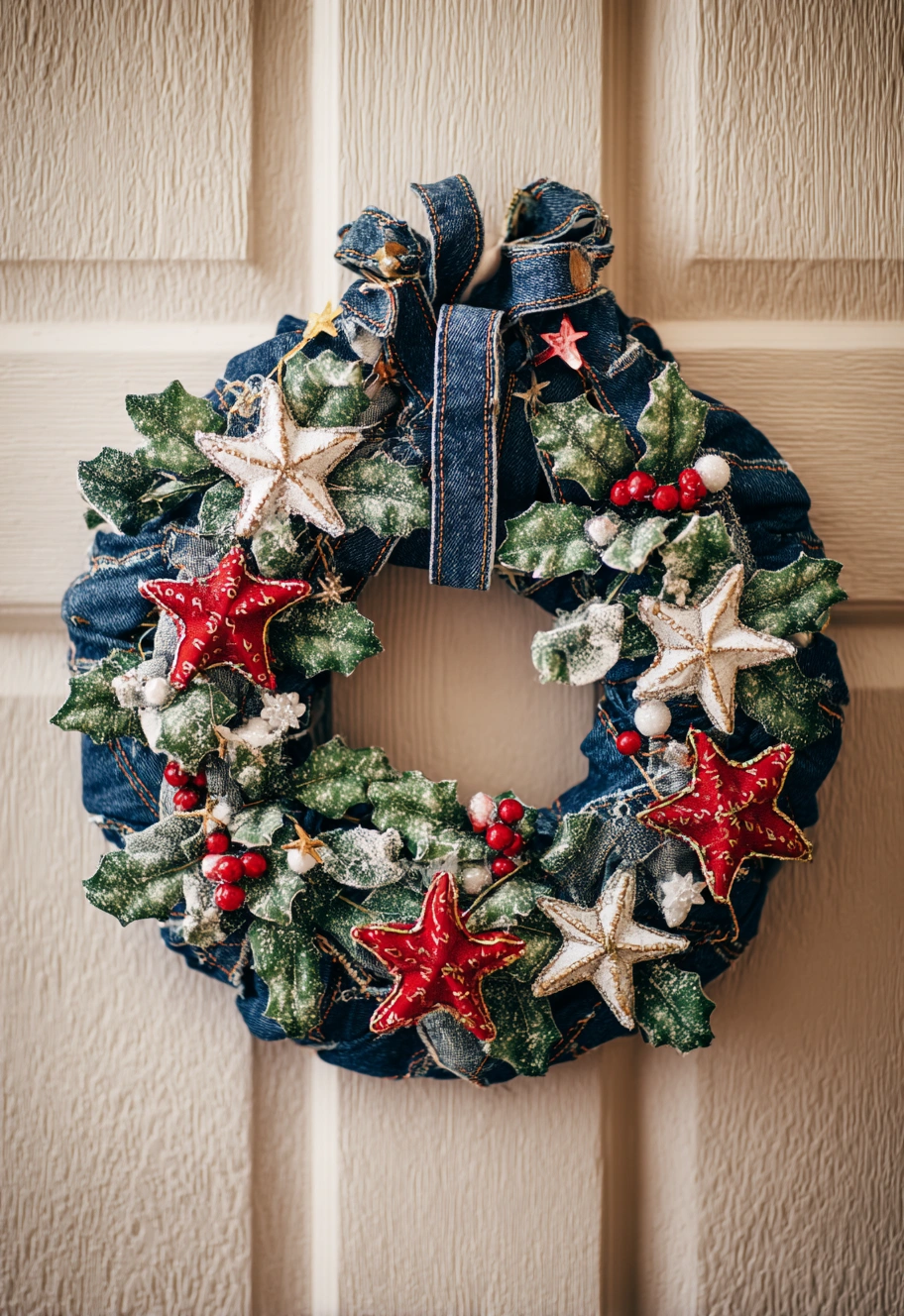 Festive Denim Holiday Wreath