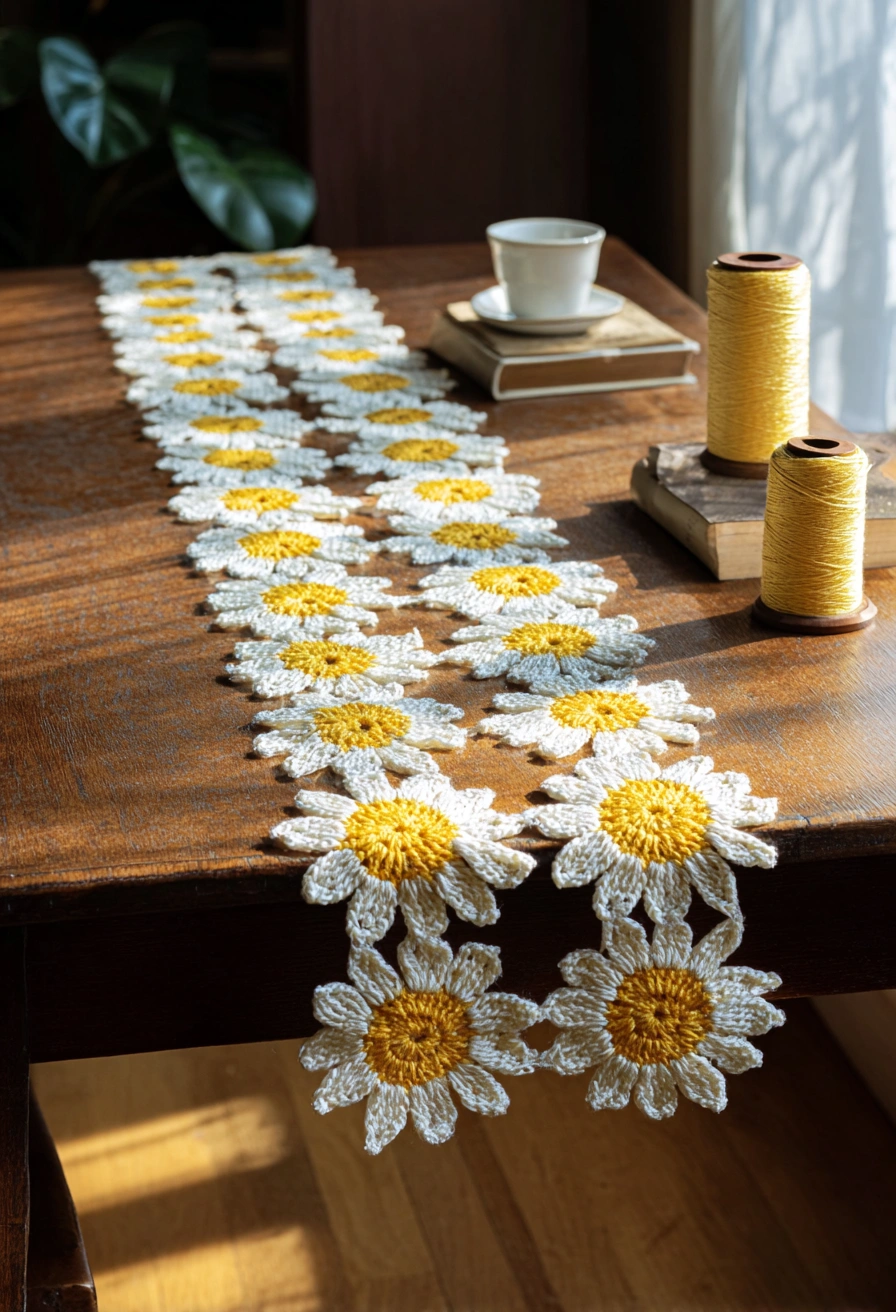 Charming Crochet Daisy Table Runner