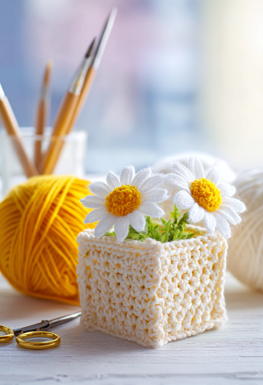 Mini Crochet Daisy Planter Decor