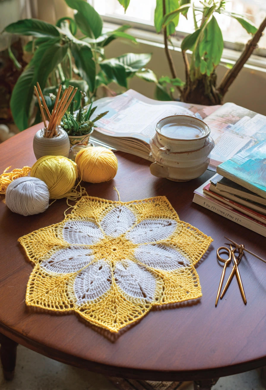 Sunny Daisy Crochet Table Accent