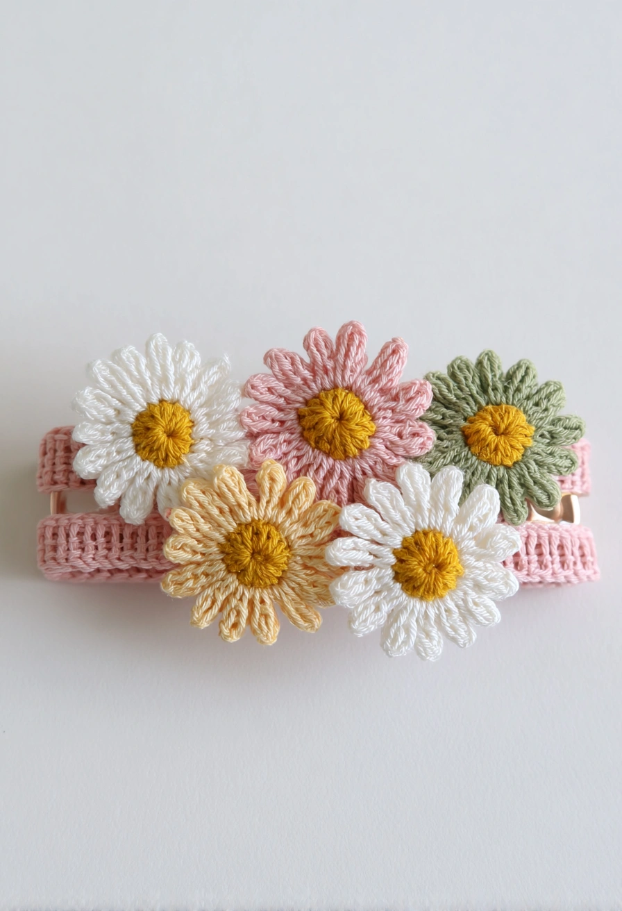 Pastel Crochet Daisy Hair Clip