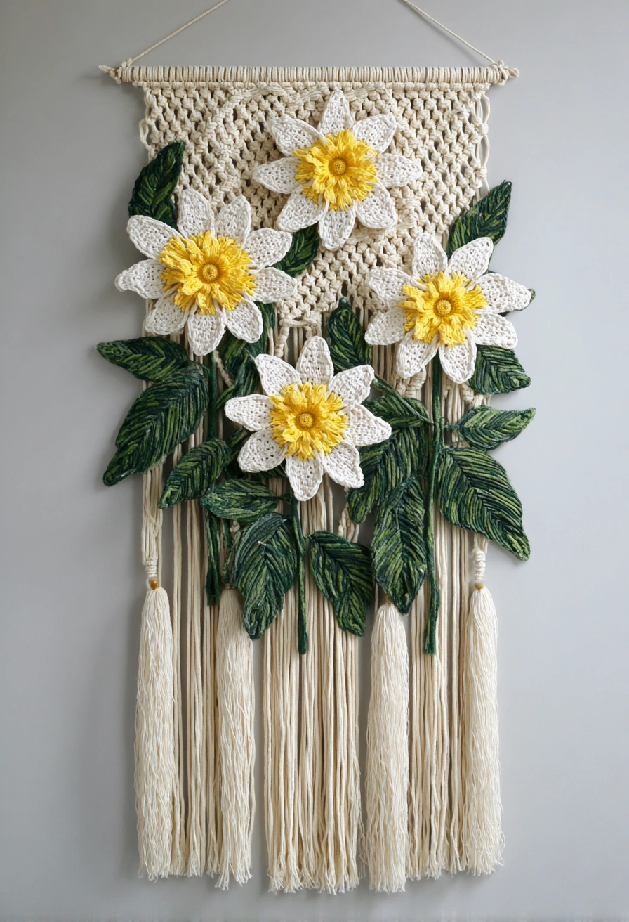 Boho Daisy Macramé Wall Art