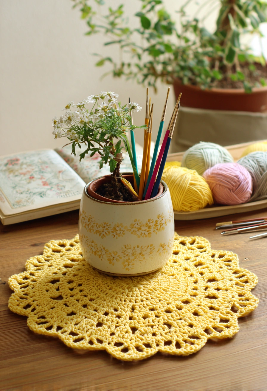 Golden Daisy Lace Crochet Mat