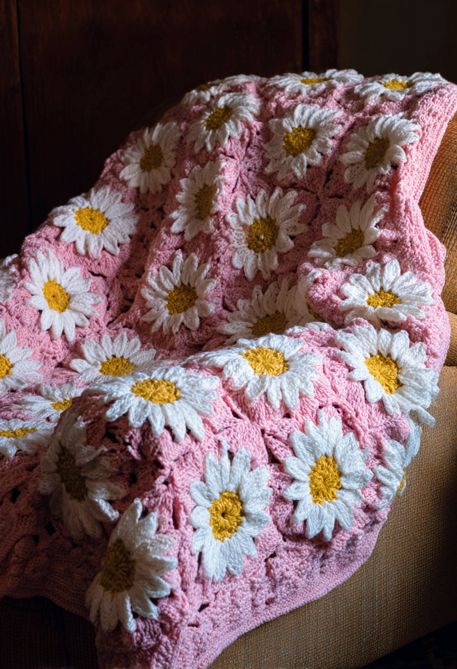Cozy Pink Daisy Crochet Blanket