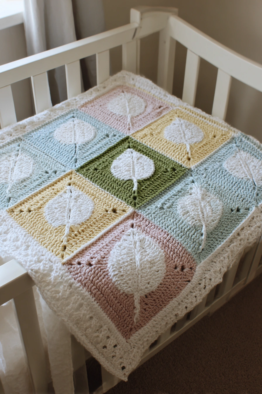 Soft Pastel Leaf Crochet Blanket
