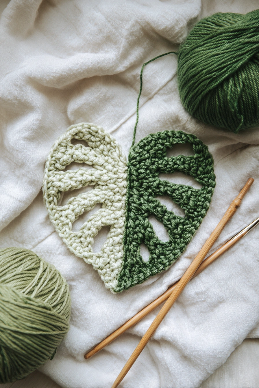 Split-Tone Monstera Crochet Leaf