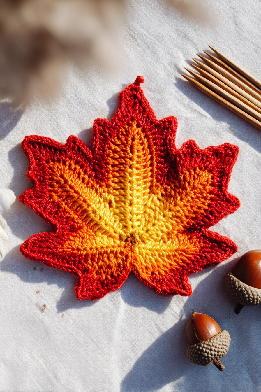 Fiery Autumn Maple Crochet Leaf
