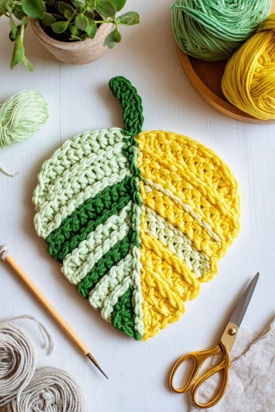 Chunky Two-Tone Crochet Leaf