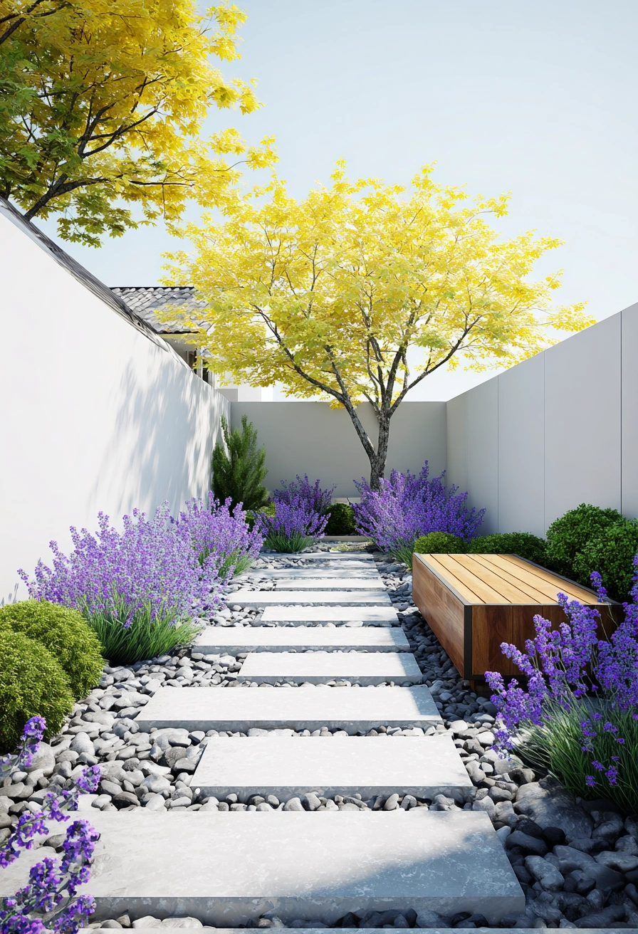 Minimalist Zen Garden with Lavender Touch