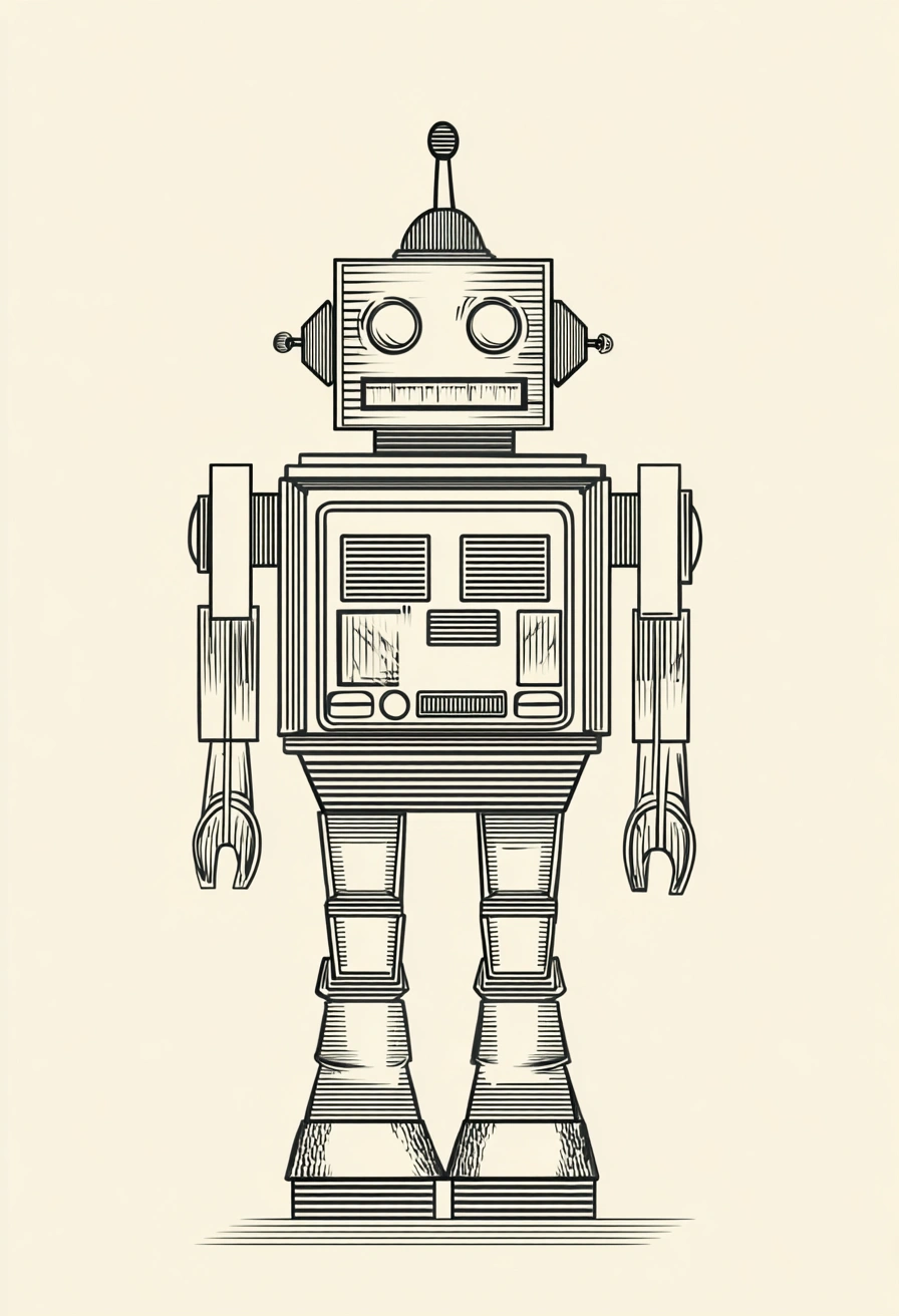 Retro Robot Line Drawing