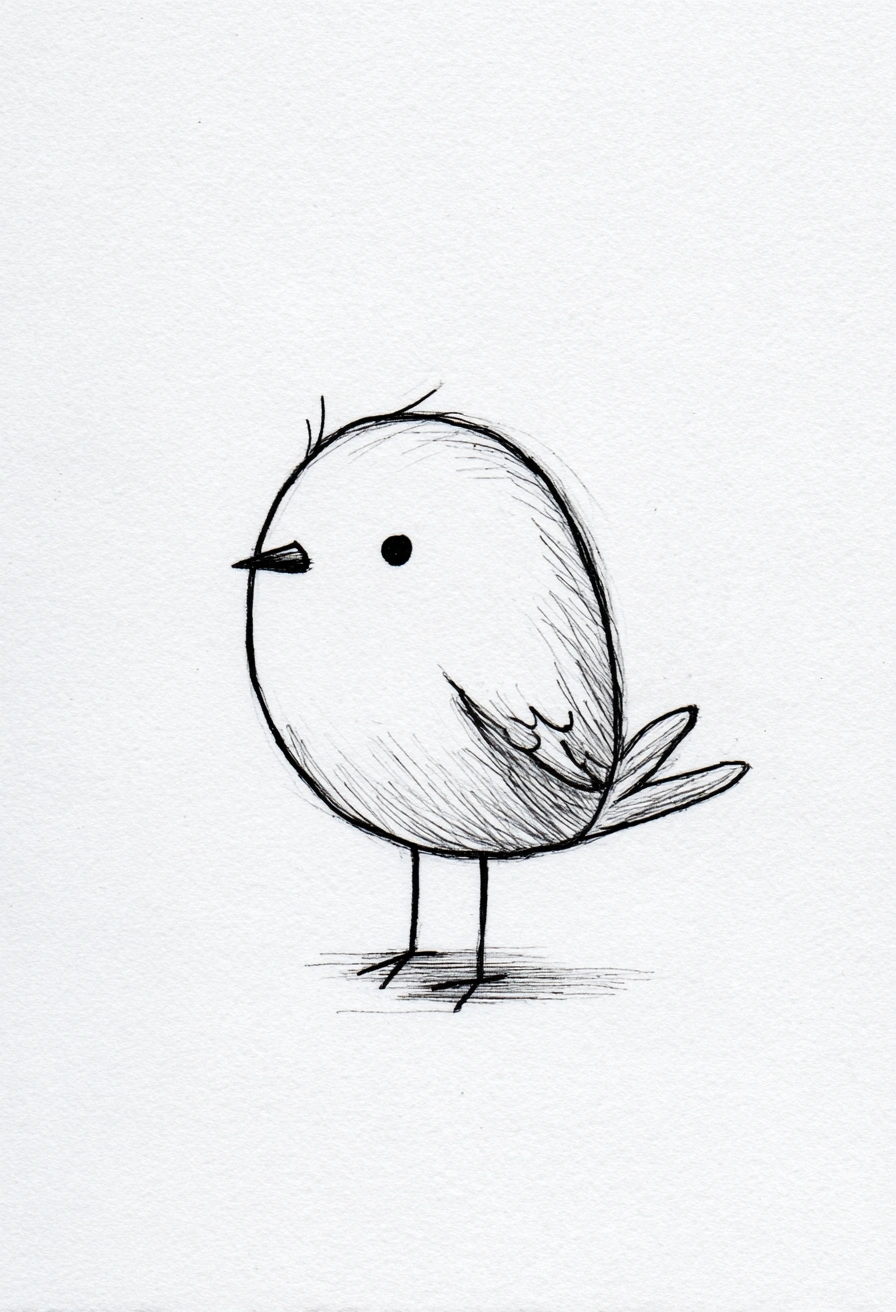 Adorable Round Bird Sketch