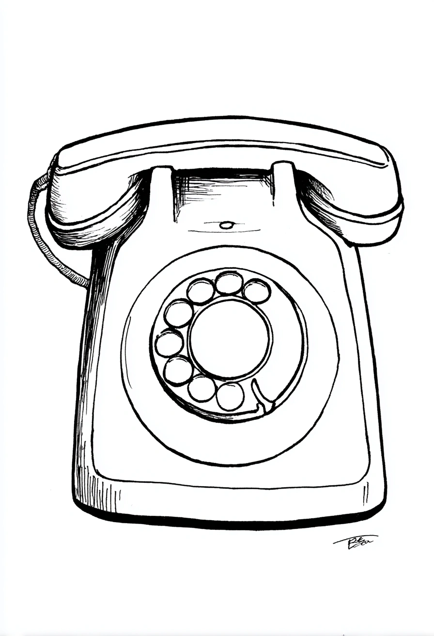 Vintage Rotary Phone Sketch