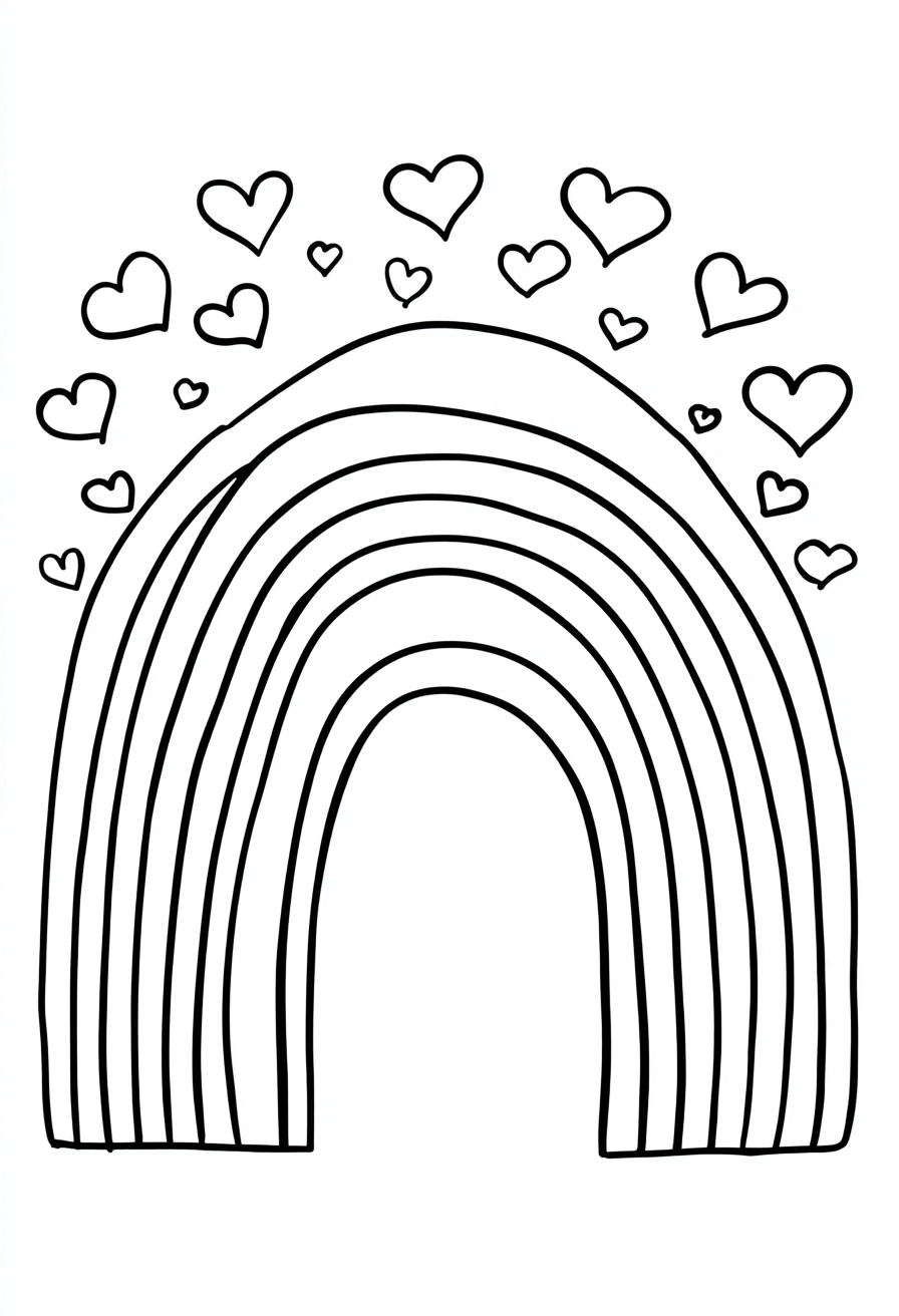 Happy Rainbow with Floating Hearts