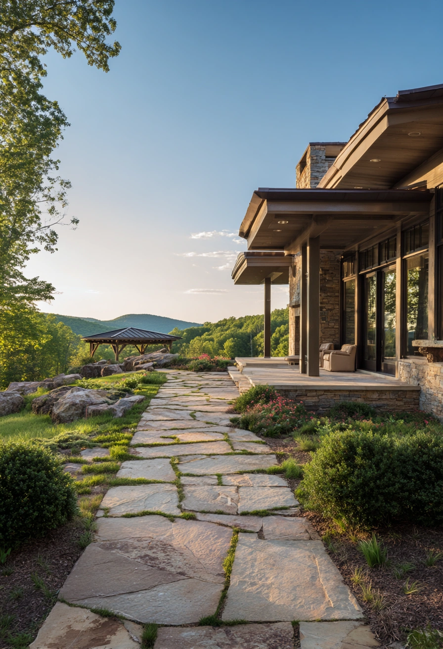 Mountain-View Pathway with Natural Stone Elegance