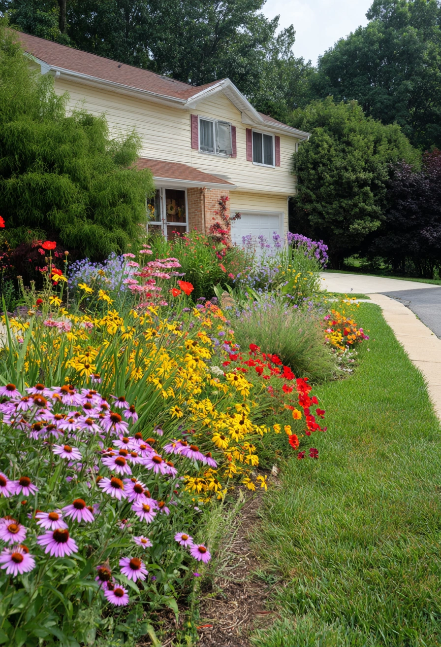 Vibrant Cottage Garden with Wildflower Charm