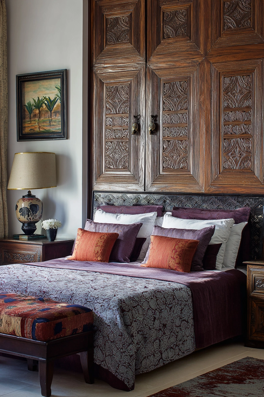 Ornate Wood Panel Headboard with Regal Touch