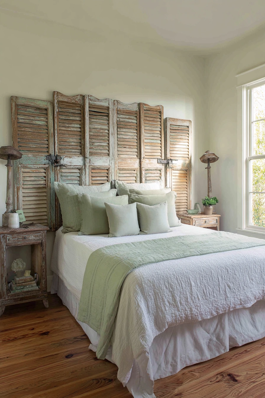 Vintage Shutter Headboard with Coastal Charm