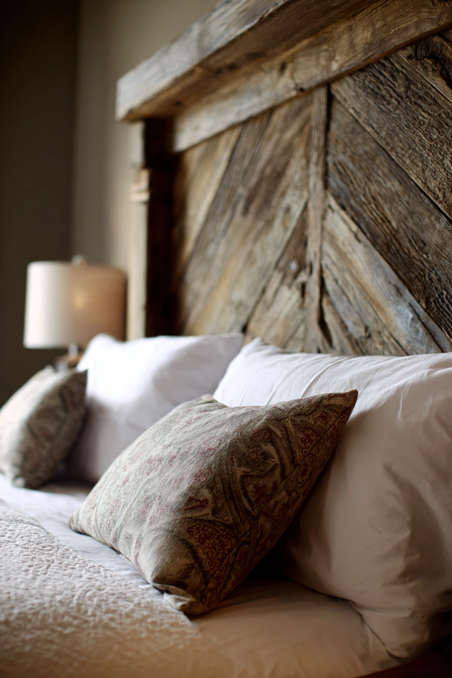 Reclaimed Wood Headboard with Chevron Detail