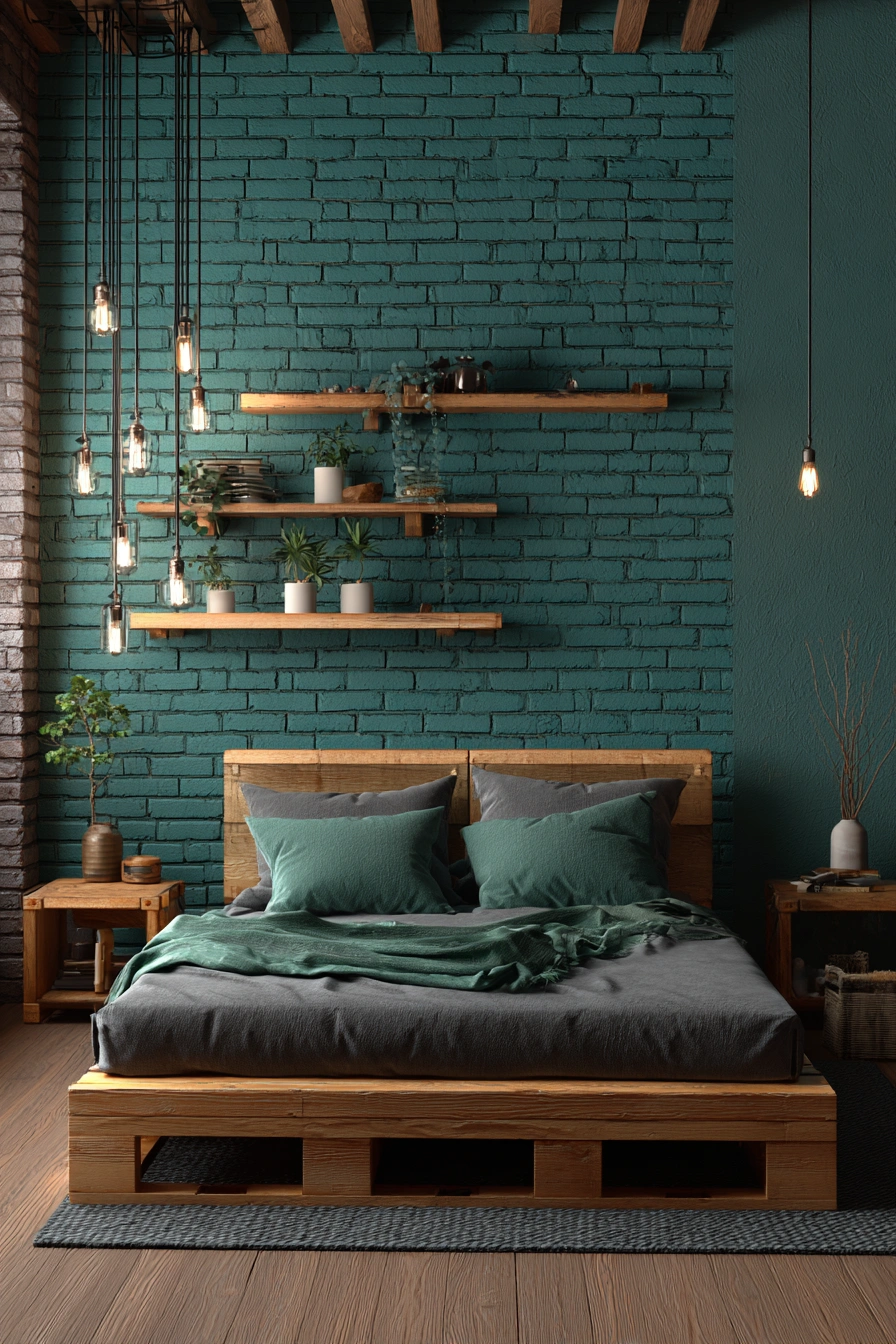 Industrial Teal Loft with Rustic Wood