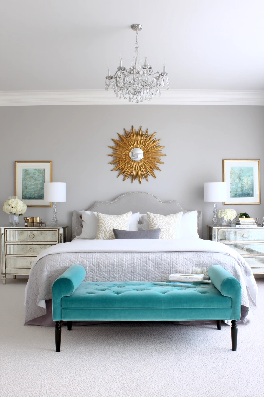 Glam Teal Touches in a Luxe Neutral Room