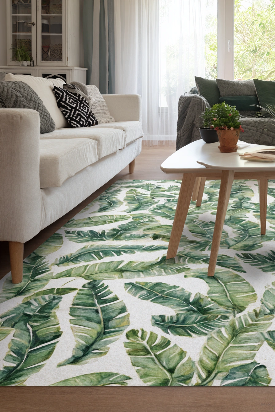 Tropical Banana Leaf Living Room Rug