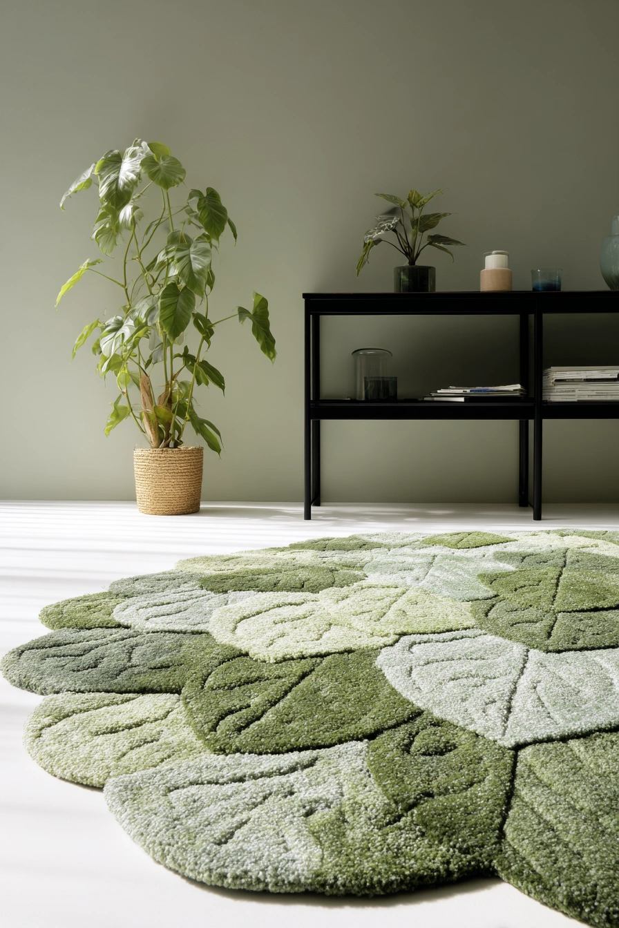 Botanical Bloom Leaf-Shaped Rug